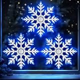 ElectricWise 3 Pack Hi Vibrant Twinkling Christmas Snowflakes Lights, 10'' 663 LEDs Waterproof Christmas Snowflakes Window Light Decorations, Twinkling Blue and Pure White, for Window Door Wall