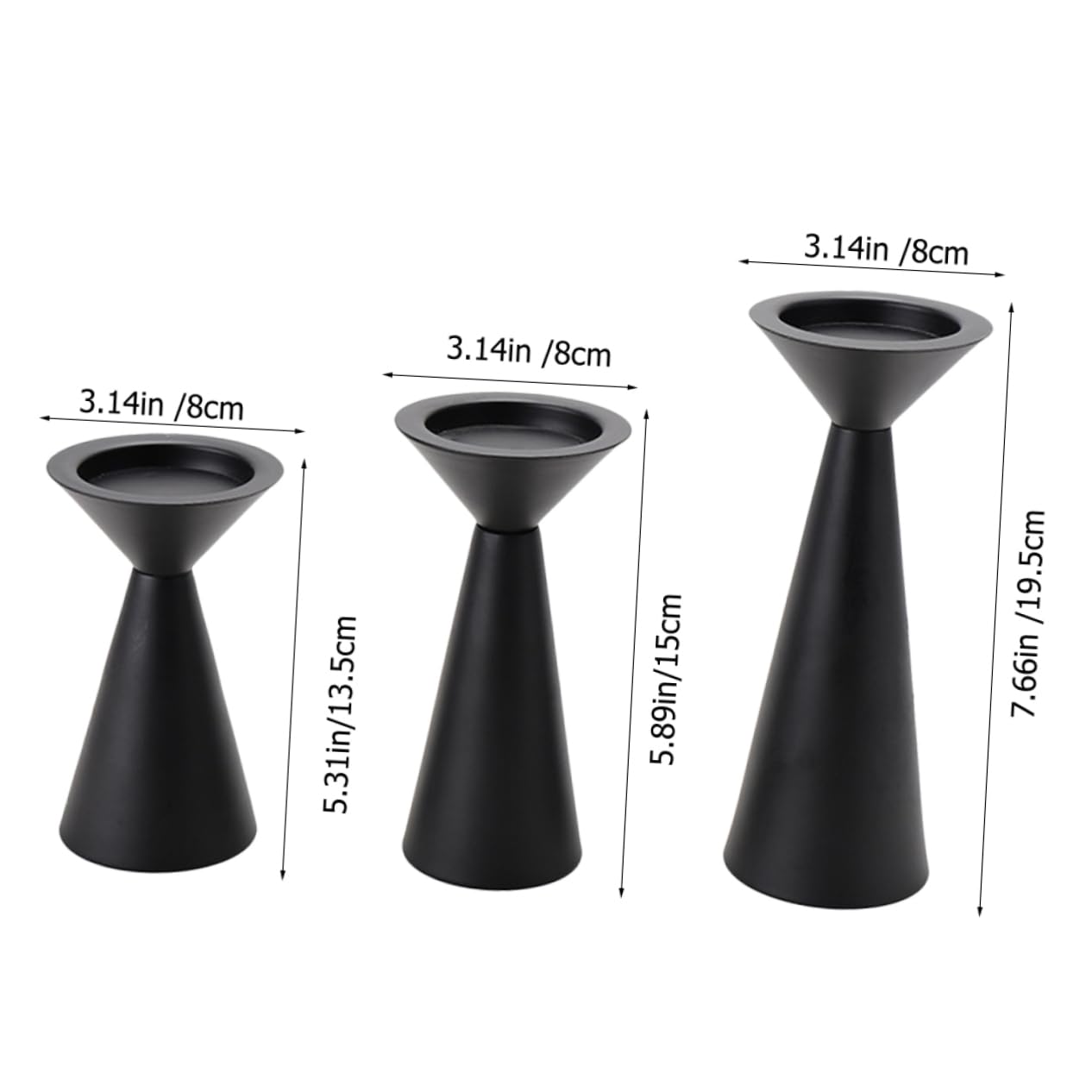 Set de 3 Candelabros de Mesa de Hierro Negro Estilo Vintage