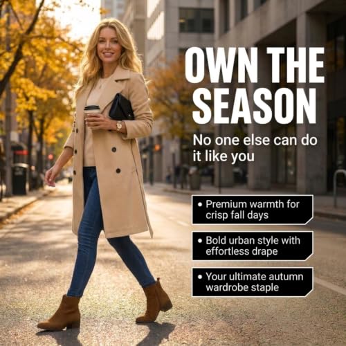 Image of Steve Madden Trench Coat for Women - Double-Breasted Long Winter Faux Wool Coat