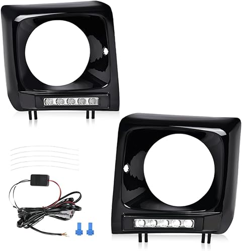 Miniatura 2 de CROSSDESIG - Par de bisel de faros delanteros negros con tira de luz LED DRL y arnés de cables compatible con Mercedes Benz Clase G W463 G63 G65