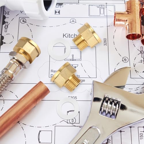 2 Stück Messing Reduzierung 3/4 auf 1/2, Messing Reduzierstück 3/4 auf 1/2, Adapter 1/2 auf 3/4 mit 2 Gummidichtung und Papierrohband, Hahnverlängerung für Rohrverbindungen