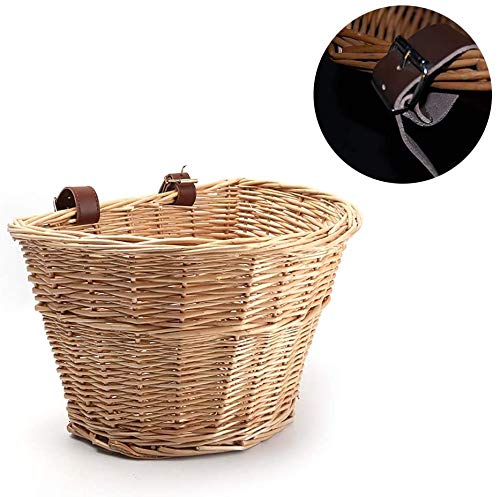 Cestino Anteriore In Vimini Per Biciclette - Design Classico Con Cinghie In Pelle Regolabili - Foto 3