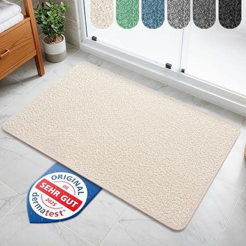 Bodenständig® Badematte Beige – rutschfest & Waschbar – Saugstarke Badezimmerteppich – Hygienischer Duschvorleger – Badvorleger rutschfest waschbar 40x60 cm schnelltrocknend