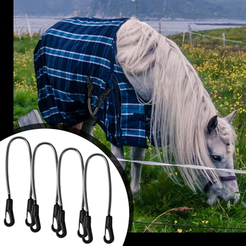 Image of 4 Pcs Horse Blanket Straps Adjustable Elastic Tail Strap with Double Ended Clips Stretchy Horse Blanket Leg Straps Replacement Elastic Legs Strap,16 inch