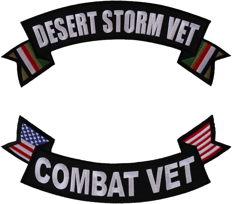 Rocker Back Patch Set (Top and Bottom), Embroidered Motorcycle Patches (Iron-On or Sew-On), Operation Desert Storm Vet Combat Vet, Military Veteran, 11" x 4" Each