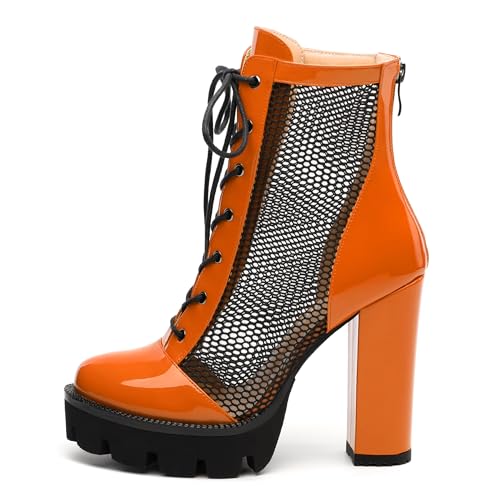 Womens Ankle Boots, Platform Chunky Heel Ankle Booties for Women, Sexy Mesh Sandal Booties with Back Zipper 4.52