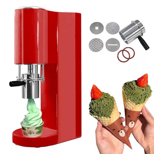 Máquina de Prensa de Helado Espagueti - 4 Moldes Intercambiables, Diseño Ahorrador de Espacio, Inicio con Un Toque, Fácil de Limpiar, Máquina de Postres Soft para Tiendas y Catering,Red