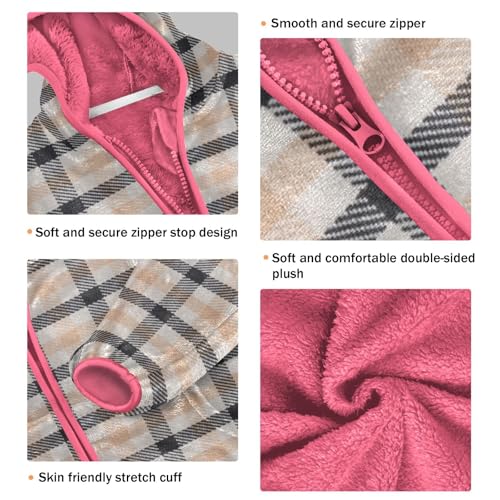 GuoChe Brown Plaid Scotland Girls Sherpa Lined Hoodie3