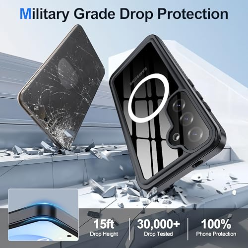 Image of ANTSHARE IP68 Waterproof Case for Samsung Galaxy S25 Plus [2025] - MagSafe Compatible, Built-in Screen /Lens Protector - Shockproof Full Body Protection for Swimming /Outdoor, Black /Clear