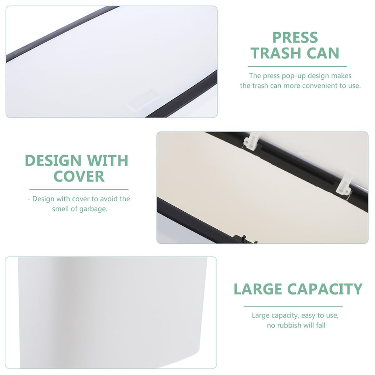 Healvian Cubo de Basura Tapa de Plástico Blanco de 10l para Baño y Dormitorio Control de Olores y Diseño Simple y Versátil