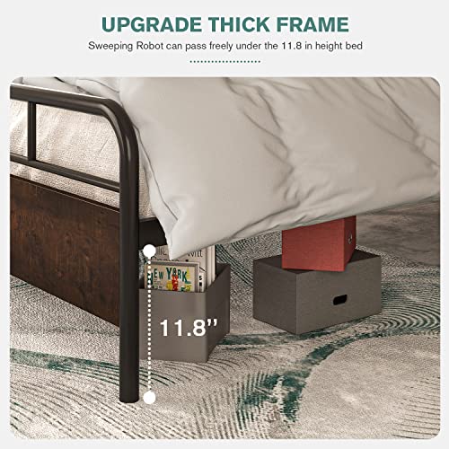 Imusee King Bed Frame With Industrial Wood Headboard / 12" Under Bed Storage/Mattress Foundation/No Box Spring Needed/Easy Assembly/Sanders #TOP4