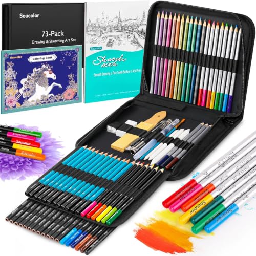 Soucolor 73Pcs Art Supplies Drawing Kit Sketch Pencils Set...