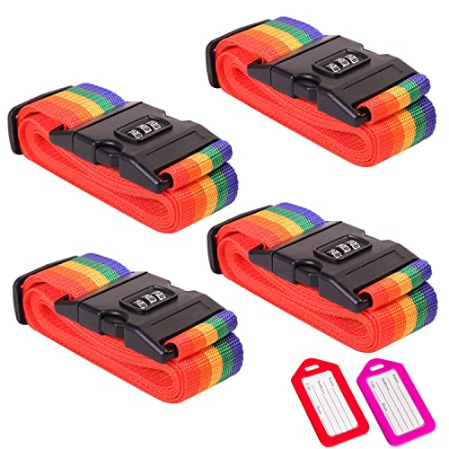 Correa para Maletas Multicolor 4 Unidades con Cerradura de combinación para Maletas con Placa de Nombre, Ajustable para Maleta de Viaje de 20 a 34 Pulgadas Bolsa de Viaje identificar rápidamente Cover