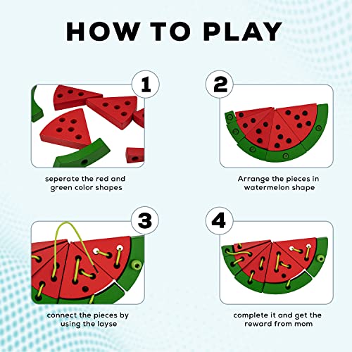 Image of Baybee Wooden Lacing Watermelon Threading Game Puzzle Kids Toys, Wooden Toys with Watermelon, Seeds, Numbers & Lace, Early Learning Puzzle for Kids 3+ Years Boys Girls