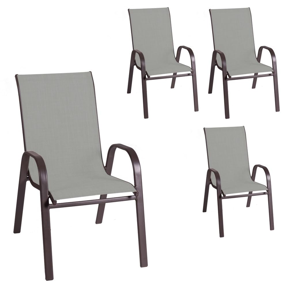 LOLAhome Pack de 4 sillas de jardín Neila de Acero y Textileno Gris Oscuro | De 55x70x90 cm | Resistentes: Acero anticorrosión, Textileno Doble | Transpirables, Apliables | para Exterior | Classic