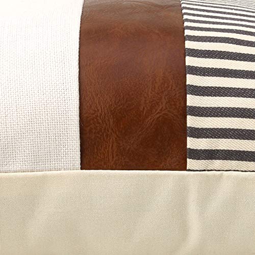 Cygnus Set Of 2 Farmhouse Decor Stripe Patchwork Linen Throw Pillow Covers,Modern Tan Faux Leather Accent Pillow Covers 18X18 Inch,Gray #TOP5