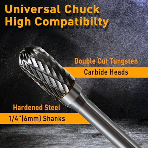 Image of Carbide Burr Set 1 /4 Shank w /Big Beech Holder Die Grinder Bits Drill Bits Grinding Bits for Metal Rotary Tool Attachment Accessories Rasp Weld Wood Stone for Milwaukee Dewalt (FO-2)
