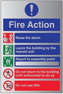 Safety Sign Sticker | 5 Point Fire Action Notice Do Not Use Lifts - Aluminium Effect Signage Sticker, Waterproof Sticker Price In India