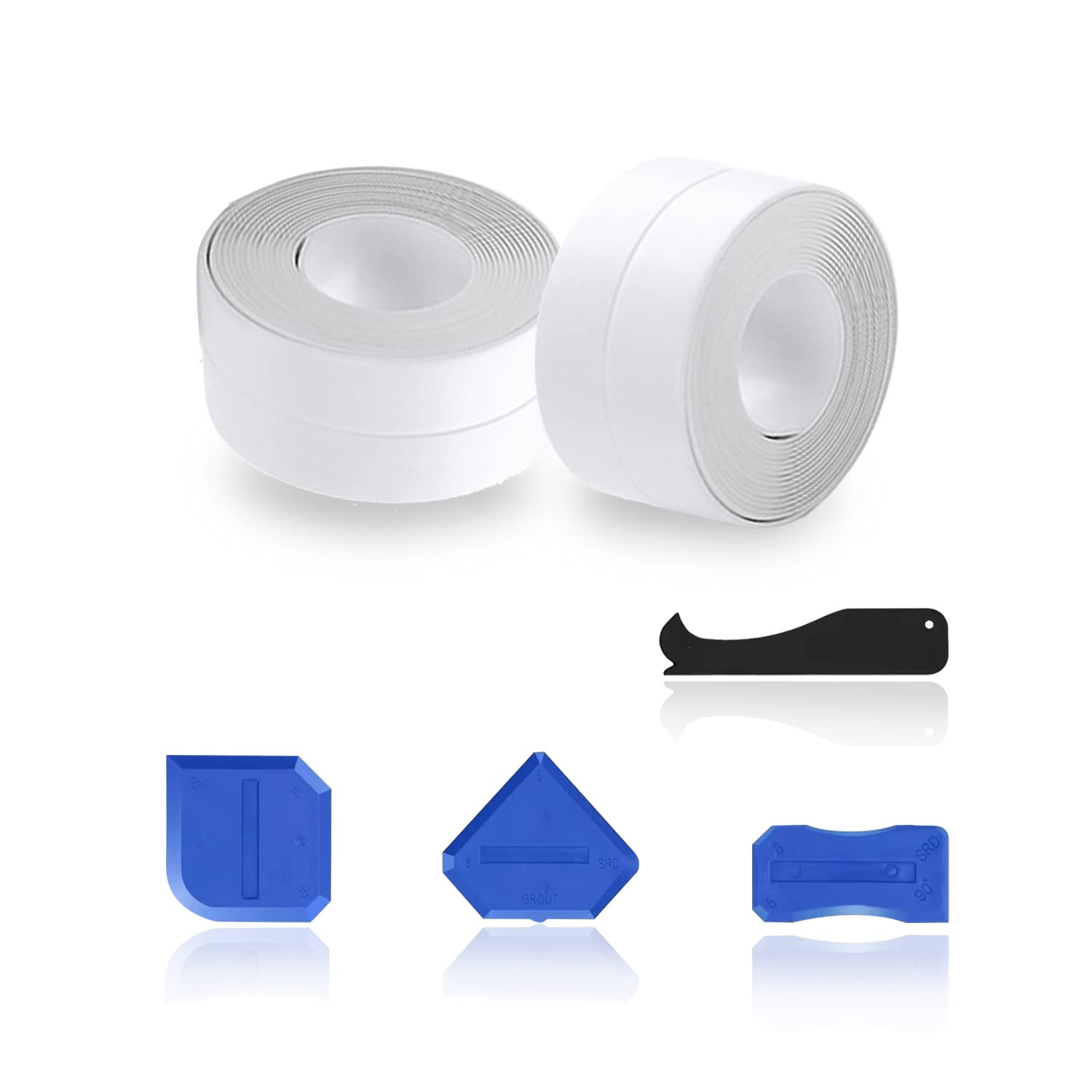 HUAYT Bath Sealant Strip, 2 Rolls Caulk Tape Self Adhesive Waterproof, Anti Mould and Oil for Bathroom, Kitchen, Bathtub, Cooktop and Wall Corner with 4 Pcs Silicone Caulk Remover Tools,3.8CM X 3.2M…