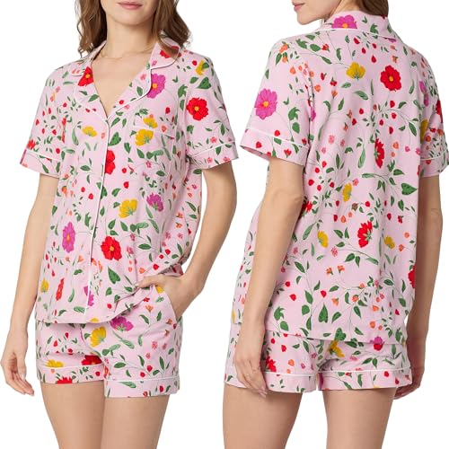 Image of Bed Head PJs Womens Matching Pajamas - Soft Organic Short Sleeve Button Down PJ Shirt & Shorts Set - Sleepwear & Loungewear