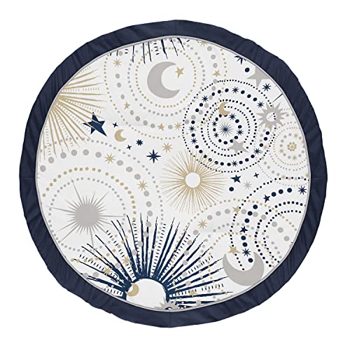 Image of Sweet Jojo Designs Star and Moon Boy or Girl Baby Playmat Tummy Time Infant Play Mat - Navy Blue, Gold, and Grey Celestial Sky Stars Gender Neutral Unisex