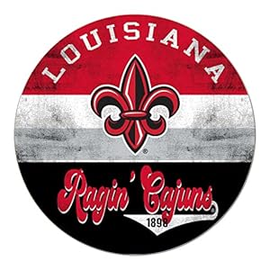 KH Sports Fan Louisiana Ragin Cajuns Multi-Color Retro Circle Sign, 20×20 Inches, Ragin Cajuns Decor for Dorm Room, Bedroom, Fan Cave, Living Room; Display Your Team Spirit with This Unique Louisiana State Lafayette Ragin Cajuns Wall Art