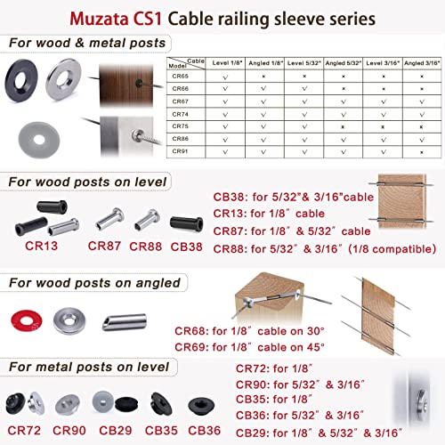 image for Muzata 50Pack Stainless Steel Protective Sleeves Cable Railing Kit Har