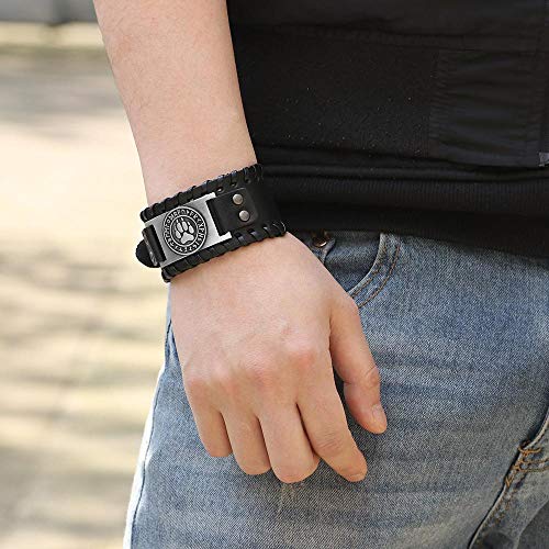 Gungneer Norse Viking Runic Bear Paw Fenrir Wolf Tree Of Life Yggdrasil Valknut Black Leather Bracelet Viking Cuff Bangle #TOP3