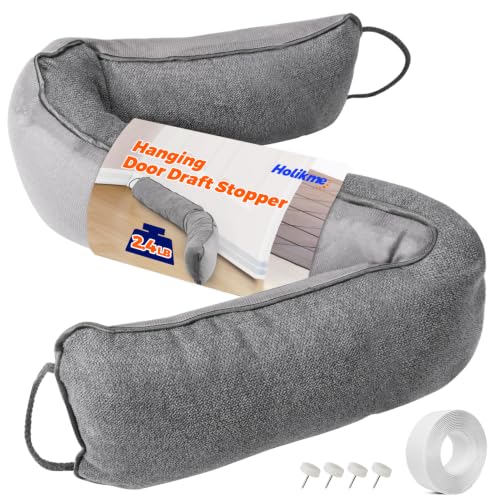Image of Holikme Weighted Door Draft Stopper - Under Door Seal, 32inch Gray | Heavy Duty Fabric, Removable Washable Cover, Hook-and-Loop Fasteners Included, Soundproof & Thermal Insulation, Energy Saving
