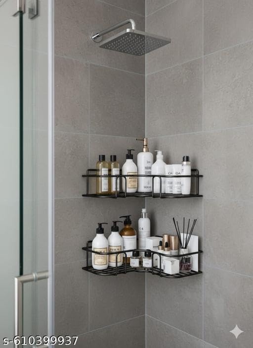 (Pack of 2) Multipurpose Self-Adhesive Kitchen Bathroom Corner Rack and Stands Mounted with Strong Magic Sticker Durable Hook Home Essentials/LCORNER/Bathroom Corner 2PIS|-P927 Product Kitchen 92 1