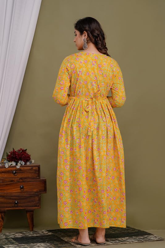 Image of Women's Pure Cotton Printed Maternity Gown /Maternity wear /Feeding Gown A-line Maternity Feeding Dress Maternity Kurti Gown for Women
