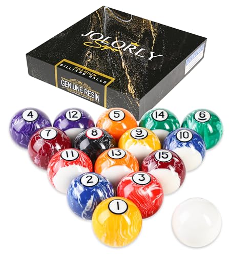 JOLORLY Pool Balls Billiard Set 2-1/4 Regulation Size 6 oz Professional Weight AAA Grade Pure Resin Pool Table Balls for Tournament Bar Game Room & Gifts (White Marble Swirl)
