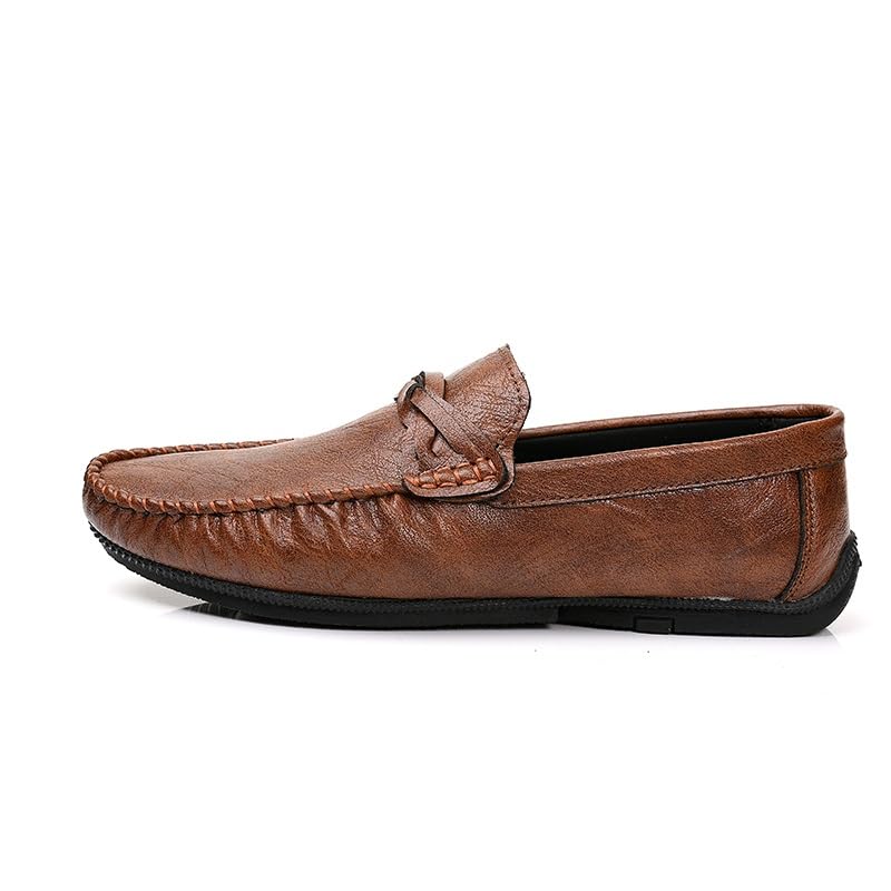 Mens Loafers Shoe Round Toe Vegan Leather Solid Color Loafer Shoes Resistant Flexible Comfortable Walking Slip On2