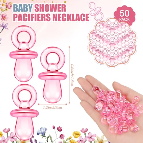 Image of Thyle 51 Pcs Pacifier Hunt Baby Shower Games Include Hunt Sign and 50 Acrylic Pacifiers for Baby Shower Game Decoration Gift Sets Gender Reveal Party Decor(Wildflower)