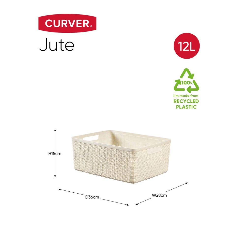 CURVER Juliet Jute Basket 100% Recycled Plastic Rectangular 12 L, White, M