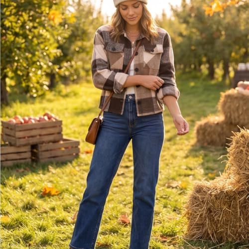 Plaid Shirts for Women Button Down Flannel Cropped Jacket Fall Shacket - image 4