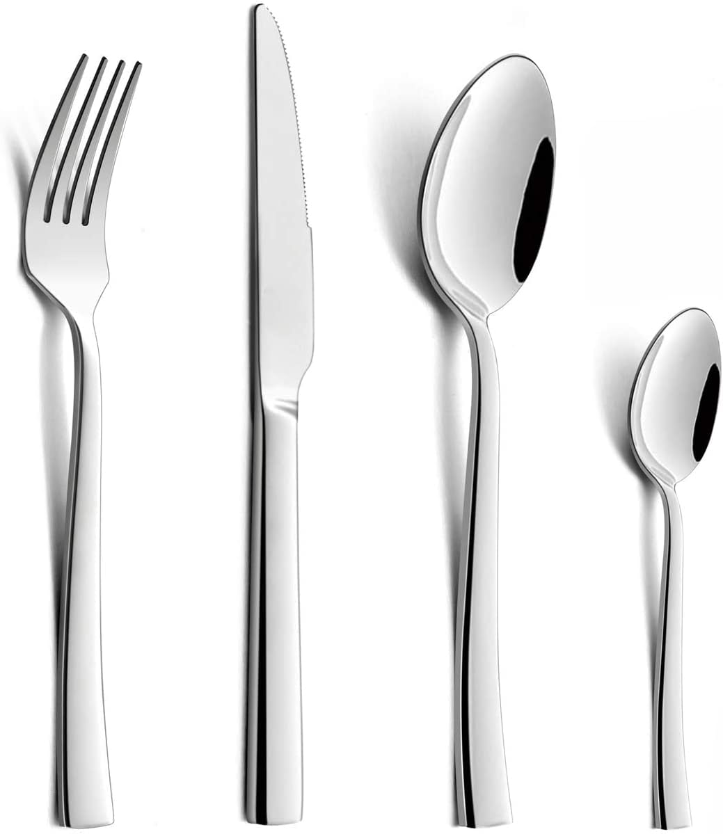 24 Piece Cutlery Set, Stainless Steel Flatware Silverware Sets with Knife Spoon Fork, Service for 6, Mirror Polish & Dishwasher Safe - (Basics Set) for Home/Kitchen/Party/Travel