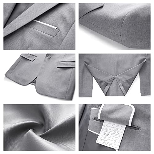 Mens Suits 2 Piece Slim Fit Suit One Button Wedding Business Suits For Mens Solid Formal Prom Tuxedo Jacket & Pants Set Light Grey #TOP5