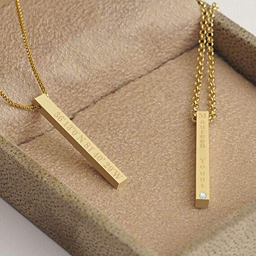 14k Solid Gold 3D Bar necklace Box Chain, 4 Sided Vertical Cube Bar, Gold Bar Jewelry Lobster Claw, 14k Solid Gold 3D Bar necklace Box Chain, 4 Sided Vertical Cube Bar, Gold Bar Jewelry Lobster Claw,