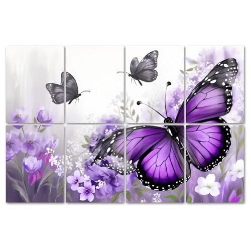8 Pack Paneles Acústicos Artísticos Absorbentes de Sonido Morado Mariposa Decoración de Pared para Baño Paneles Decorativos Abstractos Morados Autoadhesivos para Estudios de Grabación en Casa 48"x32" miniatura 1
