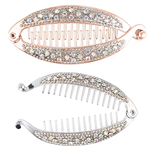 Fashion Banana Clips Hair,Rounded Edges Volume Clip Pins Claw Rhinestone Crystal Fish Shape Barrette for Women Girl Hair Jewelry Accessories (Fish shape)