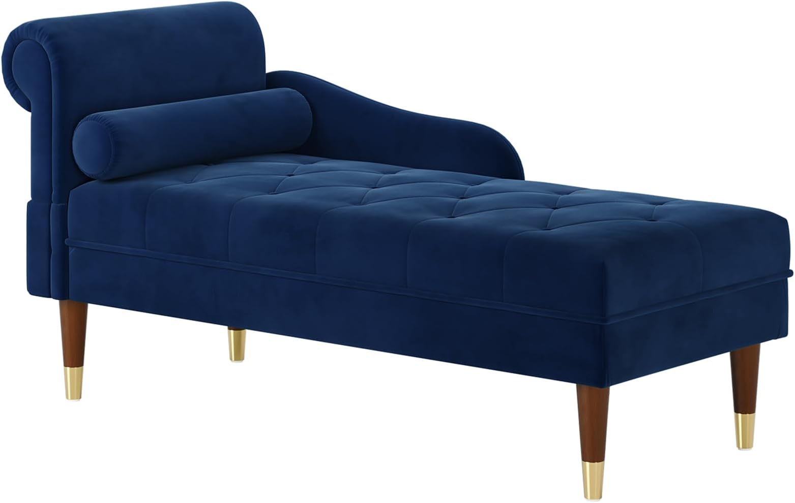 Vesgantti 59" Velvet Chaise Lounge Indoor,Upholstered Furniture Lounge Chair with Left Armrest & Lumbar Pillow, Button Tufted Lounge Sofa for Living Room Bedroom Office,Tool-Free Assembly(Blue)