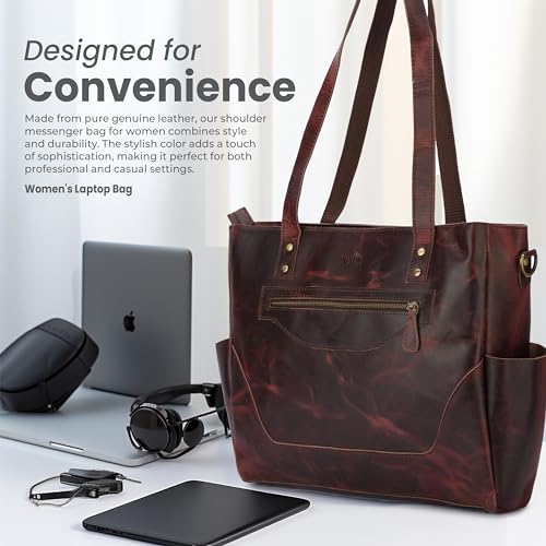 Image of Ajuny Leather Handbag Zipper Top Handle Satchel Purse for Business Office Shopping Work and Travel Shoulder Bag