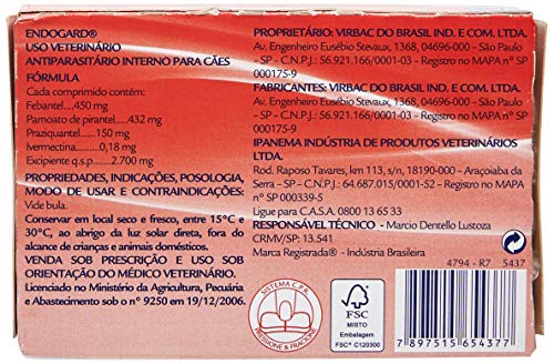 Vermífugo Virbac Endogard para Cães até 30 Kg - 6 comprimidos