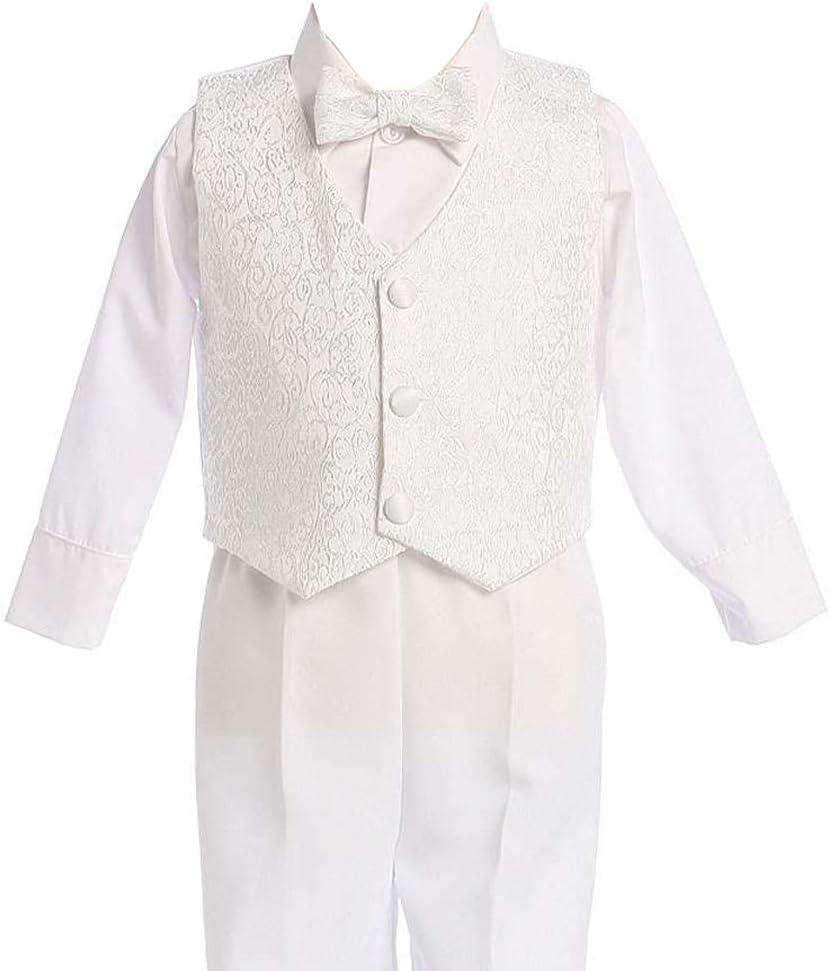[Leegosun] 4 Piece White Boys Embroidered Jacquard Christening Bap