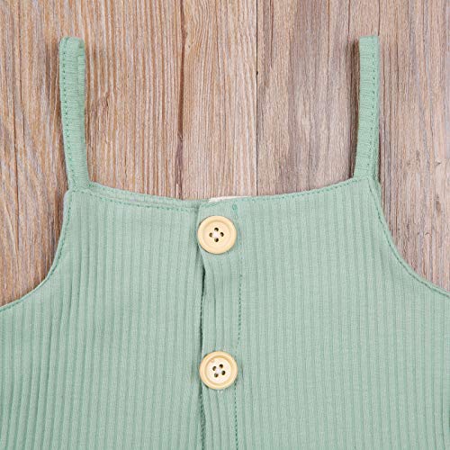 3Pcs/Set Toddler Baby Girl Summer Outfit Sleeveless Ruffle Crop Top Floral Shorts Headband Clothes (Green, 12-18 Months) - Thumbnail 3