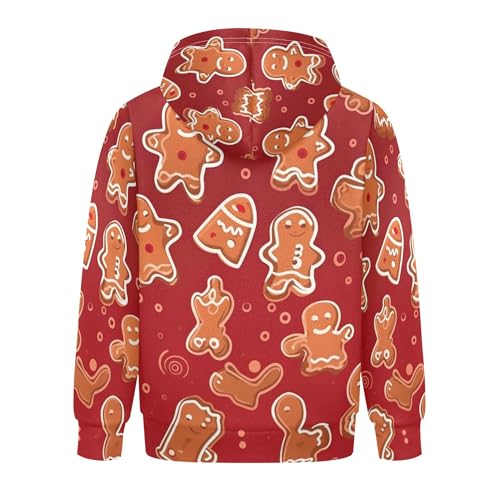 Kids Hoodies Sweaters Christmas Gingerbread Man Hooded Sweatshirts with Big Pockets for Boys Girls B04004092