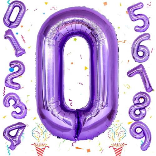 Image of Purple Number Balloons, 40 Inch Foil Large Balloons, Helium Self Inflating Number Balloon for Girls Women 10th 20th Birthday Party Bridal Shower Anniversary Ceremony Party Decoration Supplies