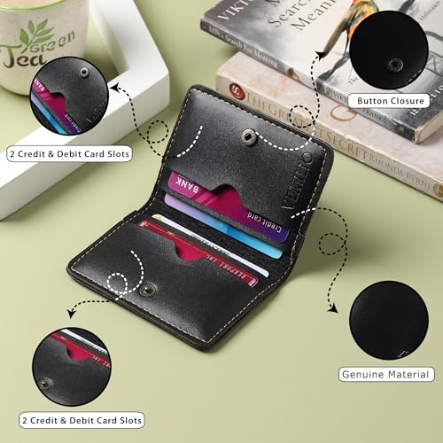 Image of VEMILIO Vegan Leather Card Holder Wallet for Men & Women | Slim Bi-Fold Design | RFID Protected | Button Closure | 3-4 Card Slots | Durable & Travel-Friendly (Green