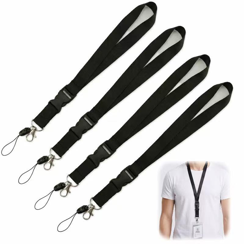 Waoferfio 4 Pack Breakaway Neck Strap with Detachable Clip – Black Key Lanyard & Safety ID Badge Holder for Office, Keys (58cm, 4 Black)